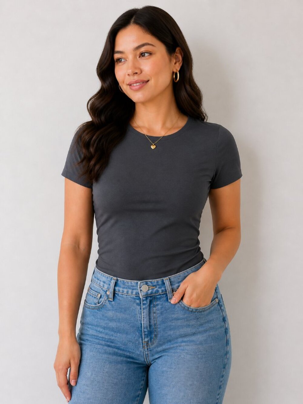 Cotton On Charcoal Grey Stretch Top Scoop Back Fitted Tee Large